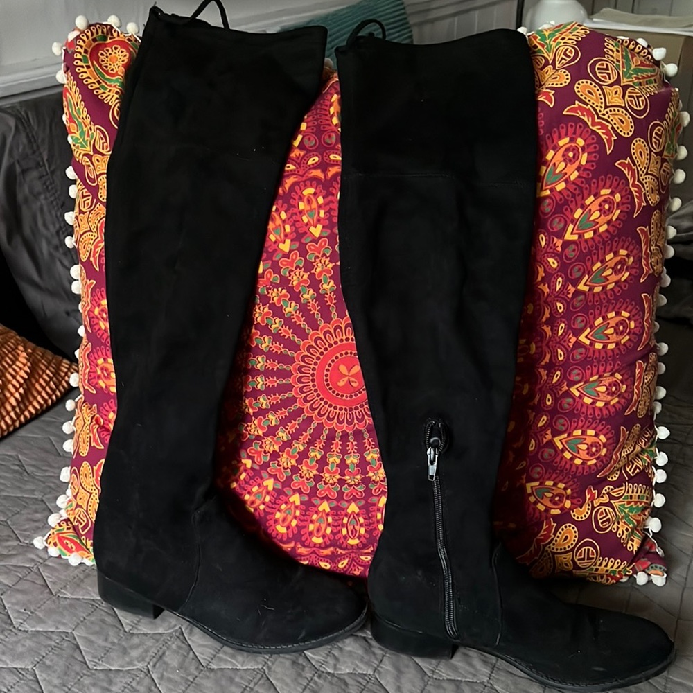 Black Faux Suede Over the knee Slouchy Boots
